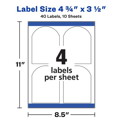 Avery Print-to-the-Edge Laser Arched Labels, 3-1/2" x 4-3/4", Textured White, 40 Labels/Pack (22826)