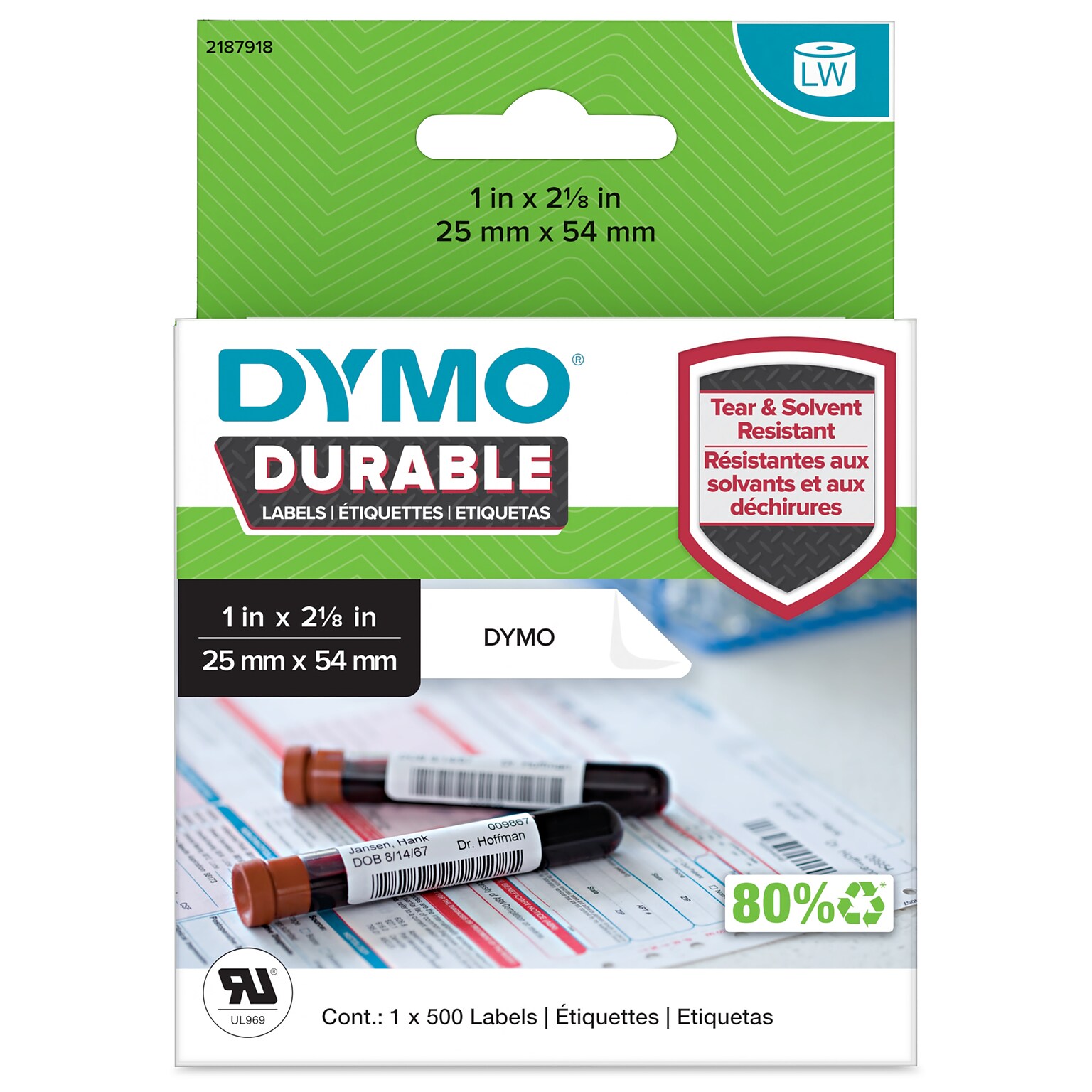 DYMO® LabelWriter™ Durable Laboratory and Medical Labels, 1 X 2-1/8, 500 Labels (2187918)