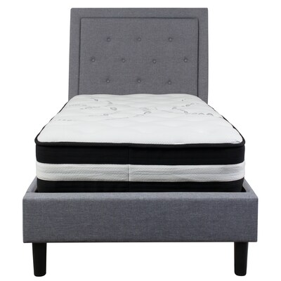Flash Furniture Roxbury Tufted Upholstered Platform Bed in Light Gray Fabric with Pocket Spring Mattress, Twin (SLBM25)