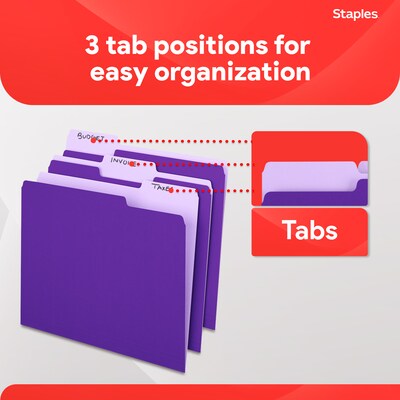 Staples File Folders, 1/3-Cut Tab, Letter Size, Purple, 24/Pack (ST13845-CC)