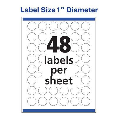 Avery Laser/Inkjet Circle Multipurpose Labels, 1"  Dia, Glossy White, 4800/Box (94500)