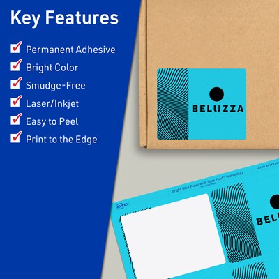 Avery Laser/Inkjet Multipurpose Rectangle Labels, 4 x 3, Bright Blue, 320/Box (94252)