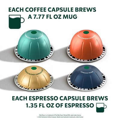 Nespresso Starbucks Coffee & Espresso Variety Pack Coffee Nespresso Vertuo Capsules, 40/Pack (163930)