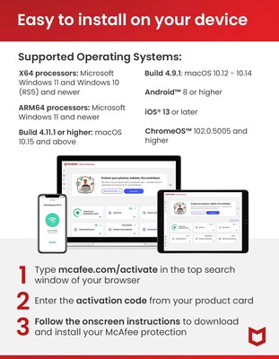 McAfee Total Protection for 1 User, Windows/Mac/Android/iOS/ChromeOS, Product Key Card (MTP21EST1RAAM)