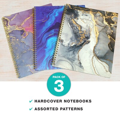 Global Printed Products 1-Subject Notebooks, 8.5x11, College Ruled, 120 Sheets, Marble, 3/Pack (GP