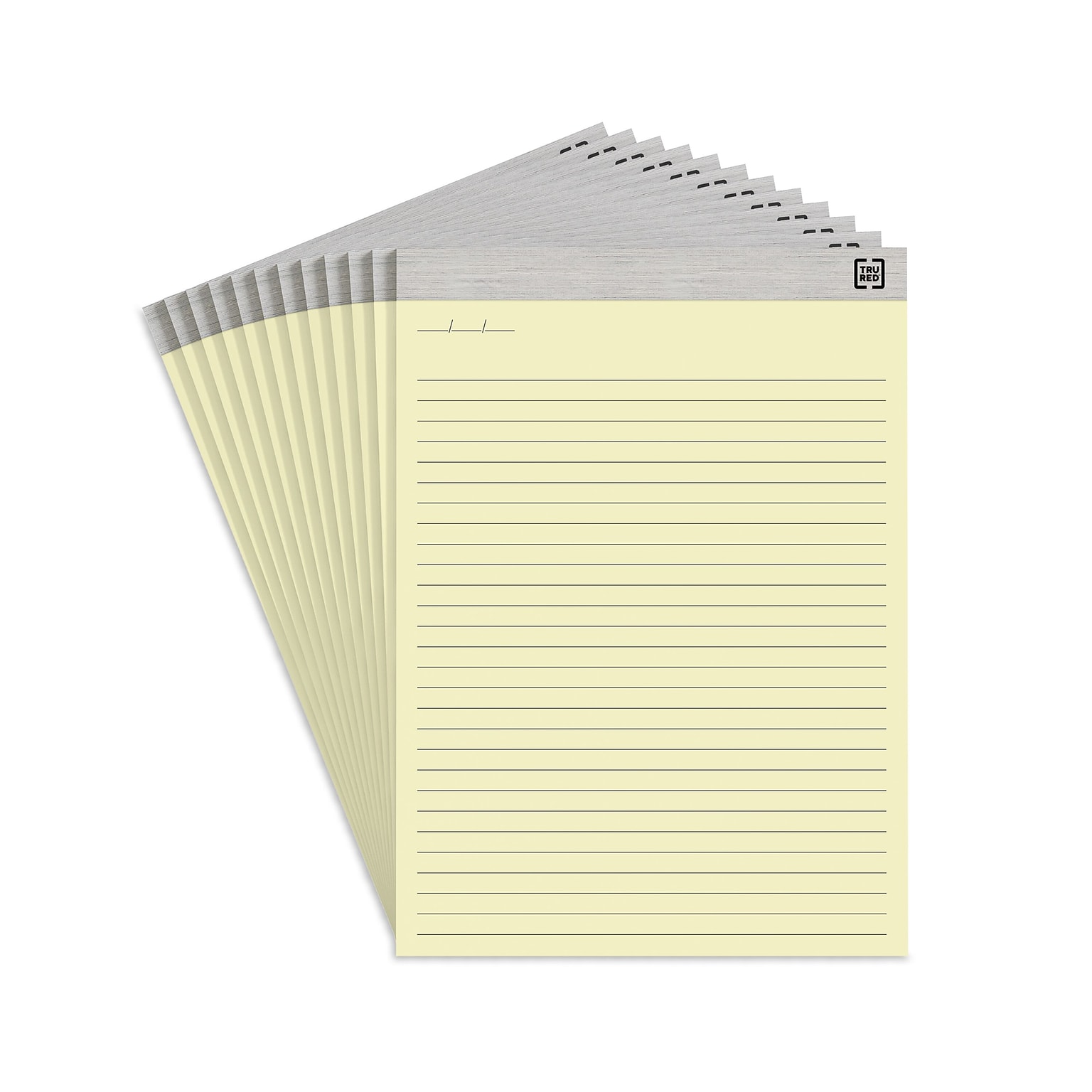 TRU RED™ Notepads, 8.5 x 11.75, Wide Ruled, Canary, 50 Sheets/Pad, 12 Pads/Pack (TR57381)