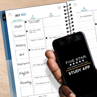 2025-2026 Five Star Five Star Customizable 5.5" x 8.5" Academic Year Weekly & Monthly Planner, Plastic Cover, Assorted Colors