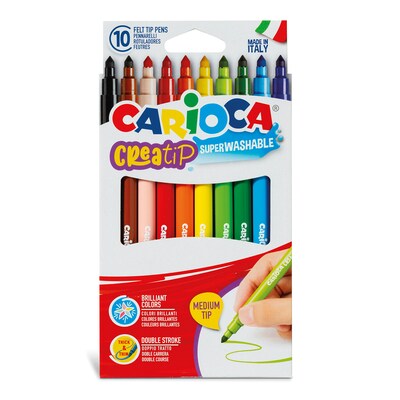 CARIOCA Creatip Washable Kids Markers, Medium Tip, Assorted Colors, 10/Pack, 2/Bundle (CRA44001-2)