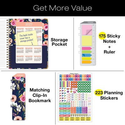 2026-2027 Excello Brands 8.5 x 11 Academic Weekly & Monthly Planner, Paperboard Cover, Navy Floral (FSHN-AY26-8511-84)