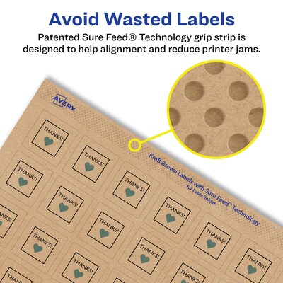 Avery Square Labels, 1" x 1", Kraft Brown, 1,200 Labels/Pack (94103)