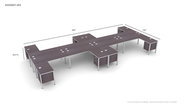 Boss Office Products Simple System 71W L-Shaped Desk with Pedestal, Driftwood, 8/Set (SGSD027-203)