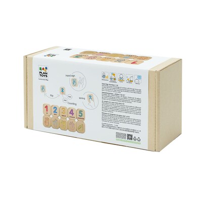 Plan Toys, Wooden Hand Sign Numbers 1-10 Tiles, Multicolored, 10/Pack (PTS5655)