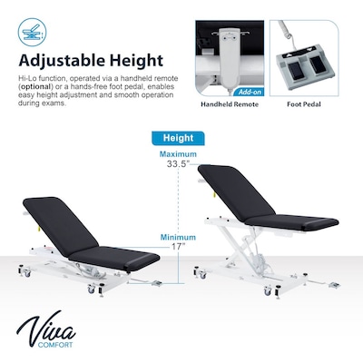 Viva Comfort XRO 2-Section Electric Height and Back Adjustable Exam Table, 600 lb Capacity, Black (ADI903-20-BLK-MK)