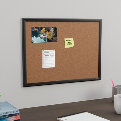 Staples Cork Bulletin Board, Black Frame, 2' x 1.5' (ST62833)