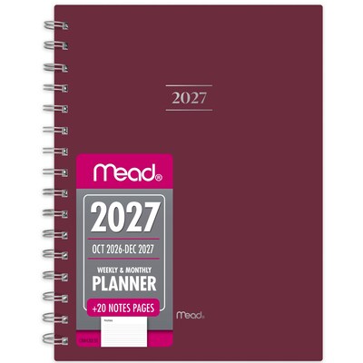 2027 Mead Essentials 6 x 8.5 Calendar Year Weekly & Monthly Planner, Plastic Cover, Burgundy (CRW430L5027)
