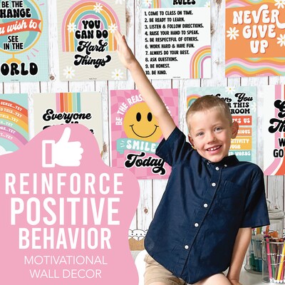 Hadley Designs 14" x 11" Retro Growth Mindset Classroom Decor Posters, 9/Set (HDDX004ACAK3H)