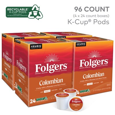 Folgers 100% Colombian Coffee, Keurig K-Cup Pod, Medium Roast, 24/Box, 4 Boxes/Carton (6659CT)