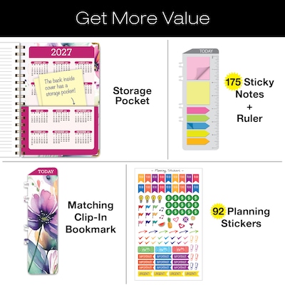 2026-2027 Excello Brands 8" x 5.5" Academic Weekly & Monthly Planner, Paperboard Cover, Rainbow Floral (FSHN-AY26-58-53)