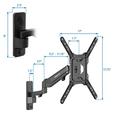 Mount-It! Full Motion TV Wall Mount with Gas Spring Arm, Supports 23" to 55" Screens, 50.6lbs. Max. (MI-444BLK)