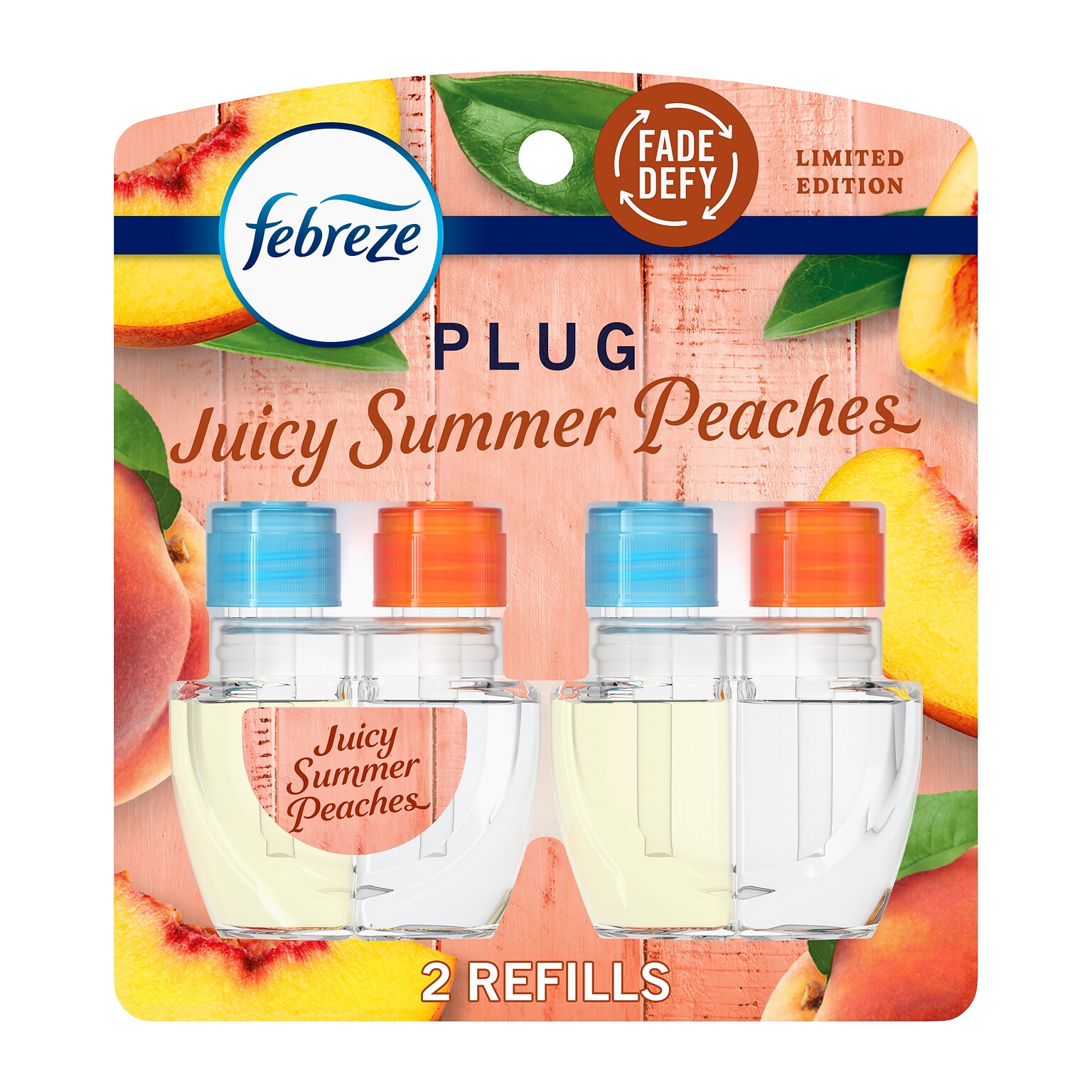 Febreze Plug In Oil Warmer Refill, Juicy Summer Peaches Scent, 0.87 oz., 2/Pack (21135)
