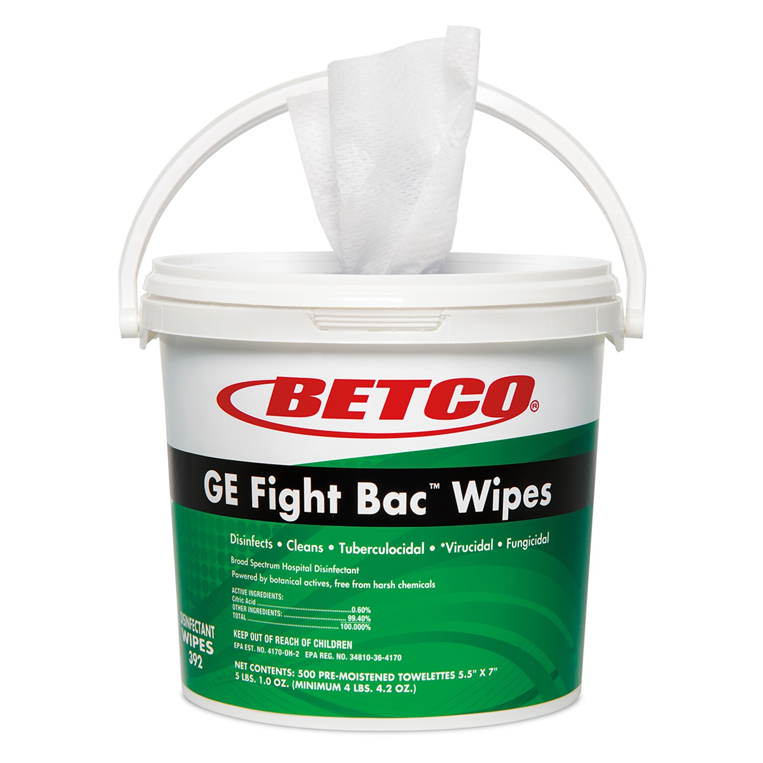 Betco GE Fight Bac Disinfecting Wipes, 500 Wipes/Container, 500/Pack (392F100)