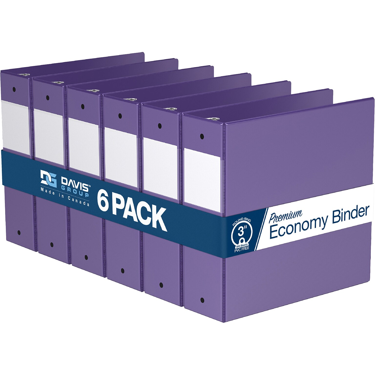 Davis Group Premium Economy 3 3-Ring Non-View Binders, Purple, 6/Pack (2314-69-06)