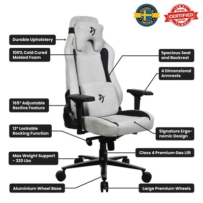 Arozzi Vernazza Supersoft Fabric Ergonomic Racing Gaming Chair, Light Grey (VERNAZZA-SPSF-LG)