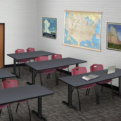 Regency Seating Cain 60 x 24 Training Table, Grey & 2 M Stack Chairs, Burgundy (MTRCT6024GY47BY)