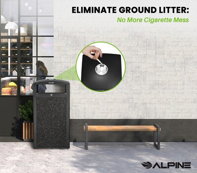 Alpine Industries Steel Outdoor Trash Can with Dome Lid and Ashtray, 40 Gallon, Gray Stone (472-40-GRYS)
