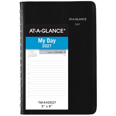 2027 AT-A-GLANCE DayMinder 5 x 8 Daily Appointment Book, Faux Leather Cover, Black (SK44-00-27)