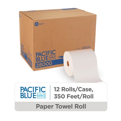 Pacific Blue Select Premium Hardwound Paper Towels, 2-ply, 350 ft./Roll, 12 Rolls/Carton (28000)