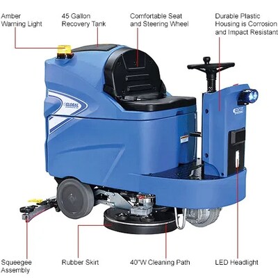 Global Industrial Auto Ride-On Floor Scrubber, 40" Cleaning Path (641750)