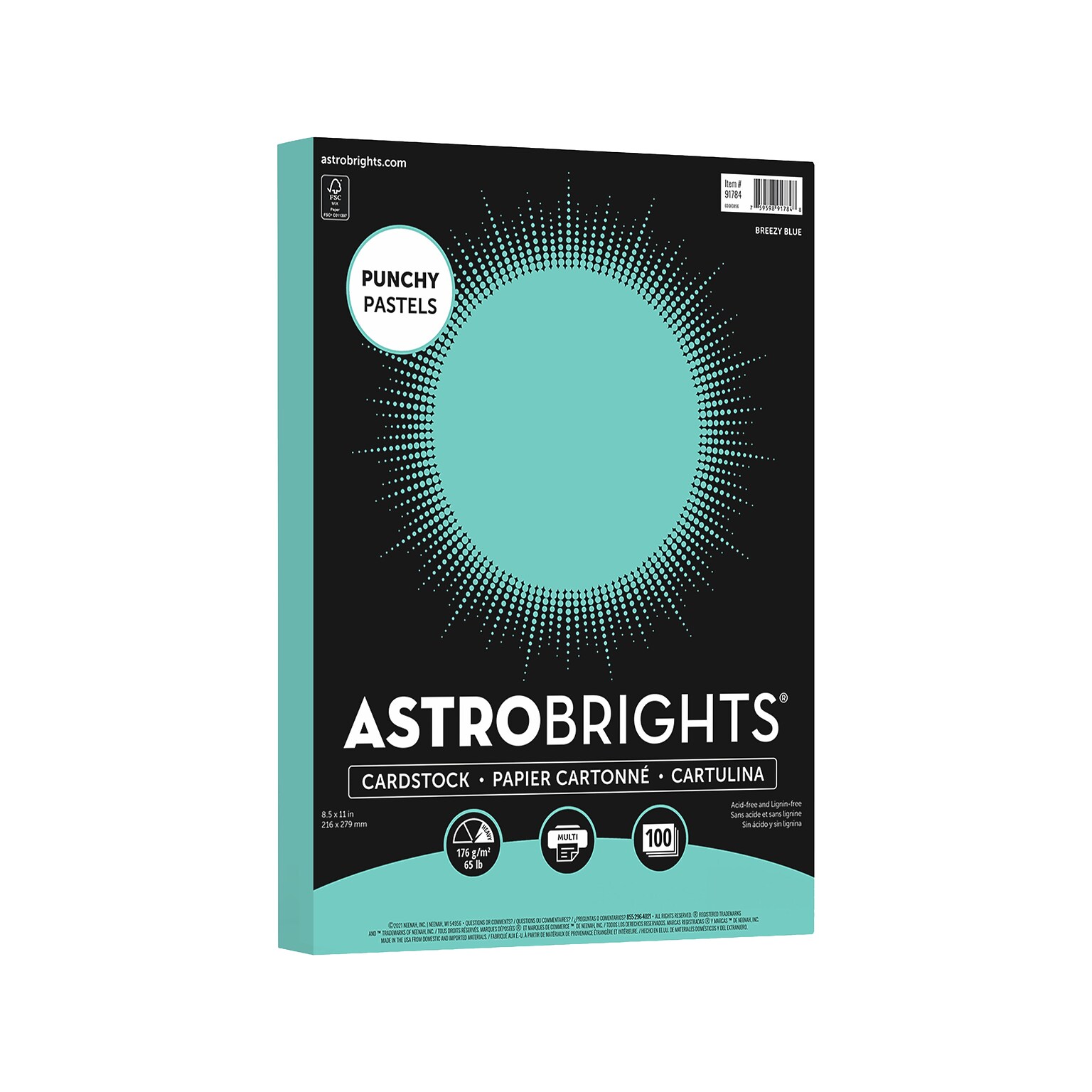 Astrobrights Punchy Pastels 65 lb. Colored Paper, 8.5 x 11, Breezy Blue, 100 Sheets/Pack