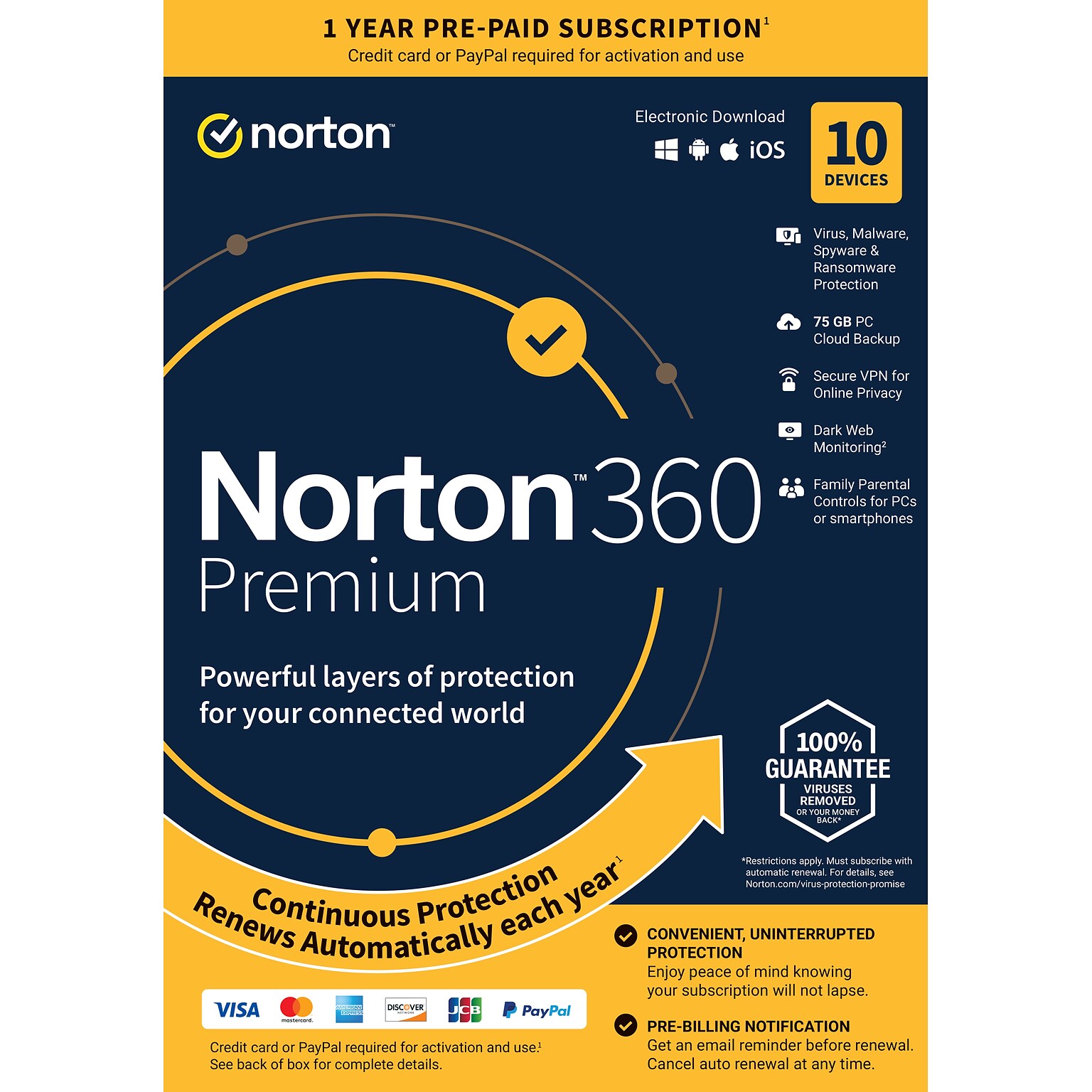 Norton 360 Premium for 10 Devices, Windows/Mac/Android/iOS, Download (21390643)