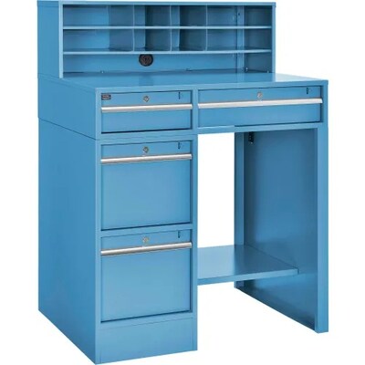 Global Industrial Pedestal Shop Desk w/ 4 Drawers & Shelf, 38W x 29D, Blue (319063BL)