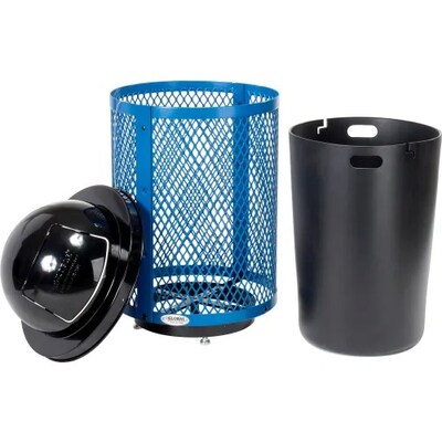 Global Industrial Outdoor Diamond Steel Trash Can w/ Dome Lid & Base, 36 Gallon, Blue (261948BLD)