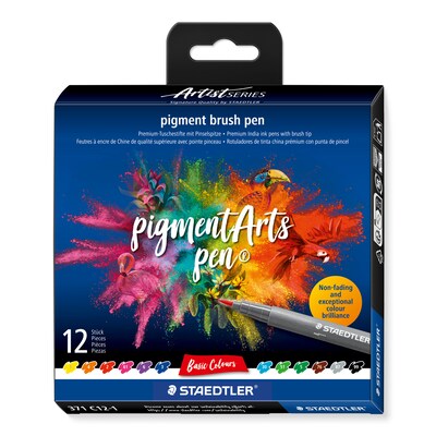Staedtler Basic Colours Pigment Brush Pens, Assorted Basic Colors, 12/Pack (371 C12-1)
