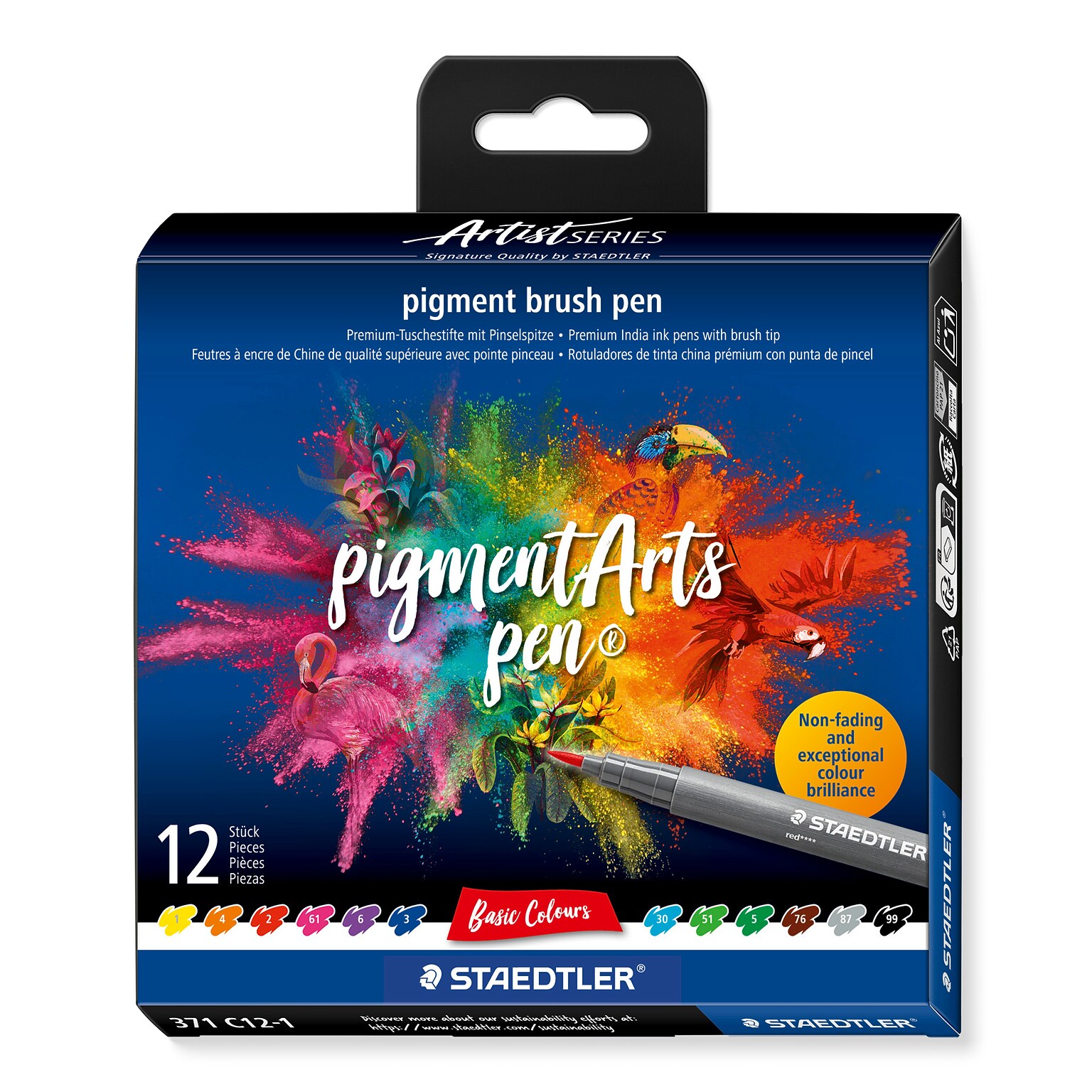 Staedtler Basic Colours Pigment Brush Pens, Assorted Basic Colors, 12/Pack (371 C12-1)