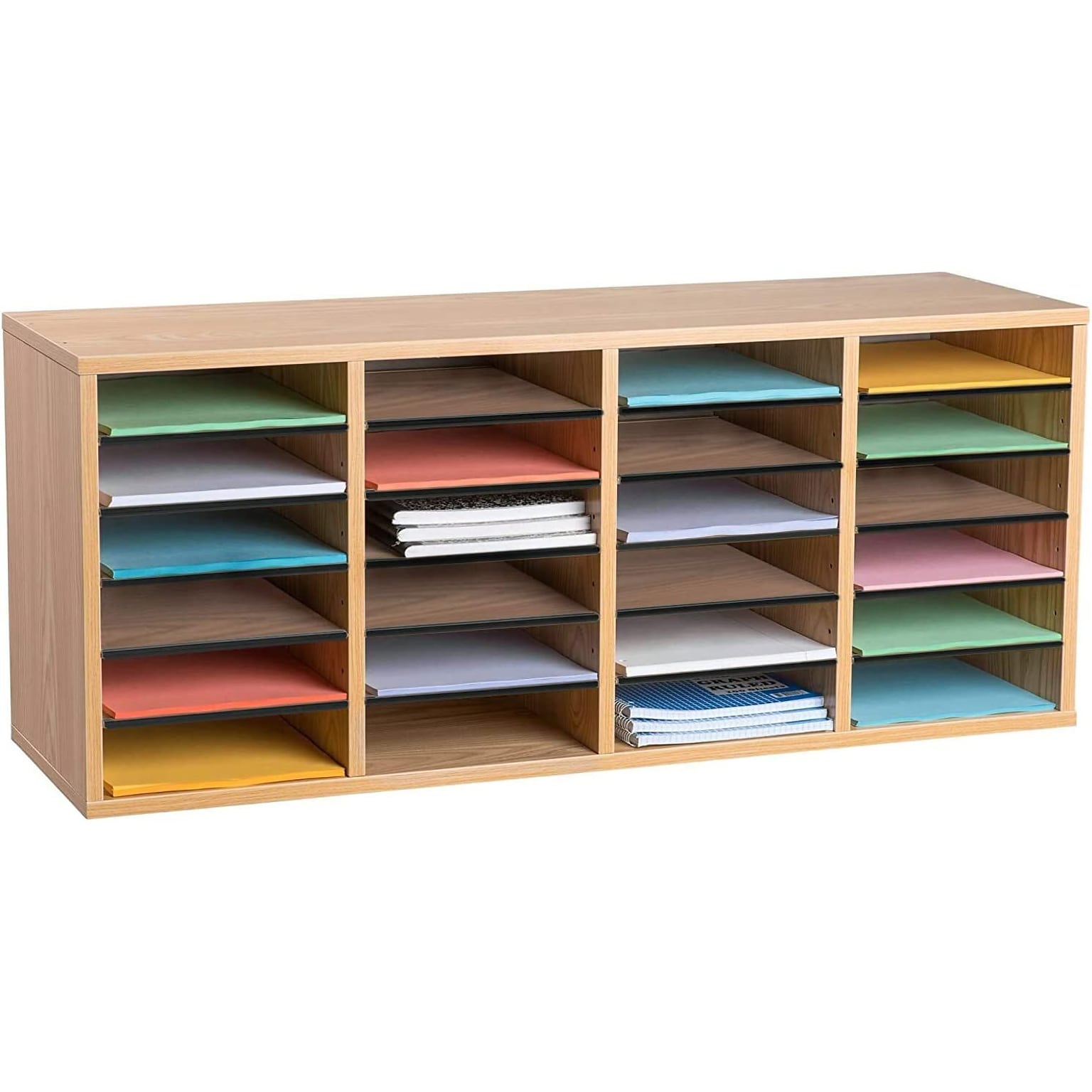 AdirOffice 500 Series 24-Compartment Literature Organizer, 39.3 x 11.8, Medium Oak (500-24-MEO)