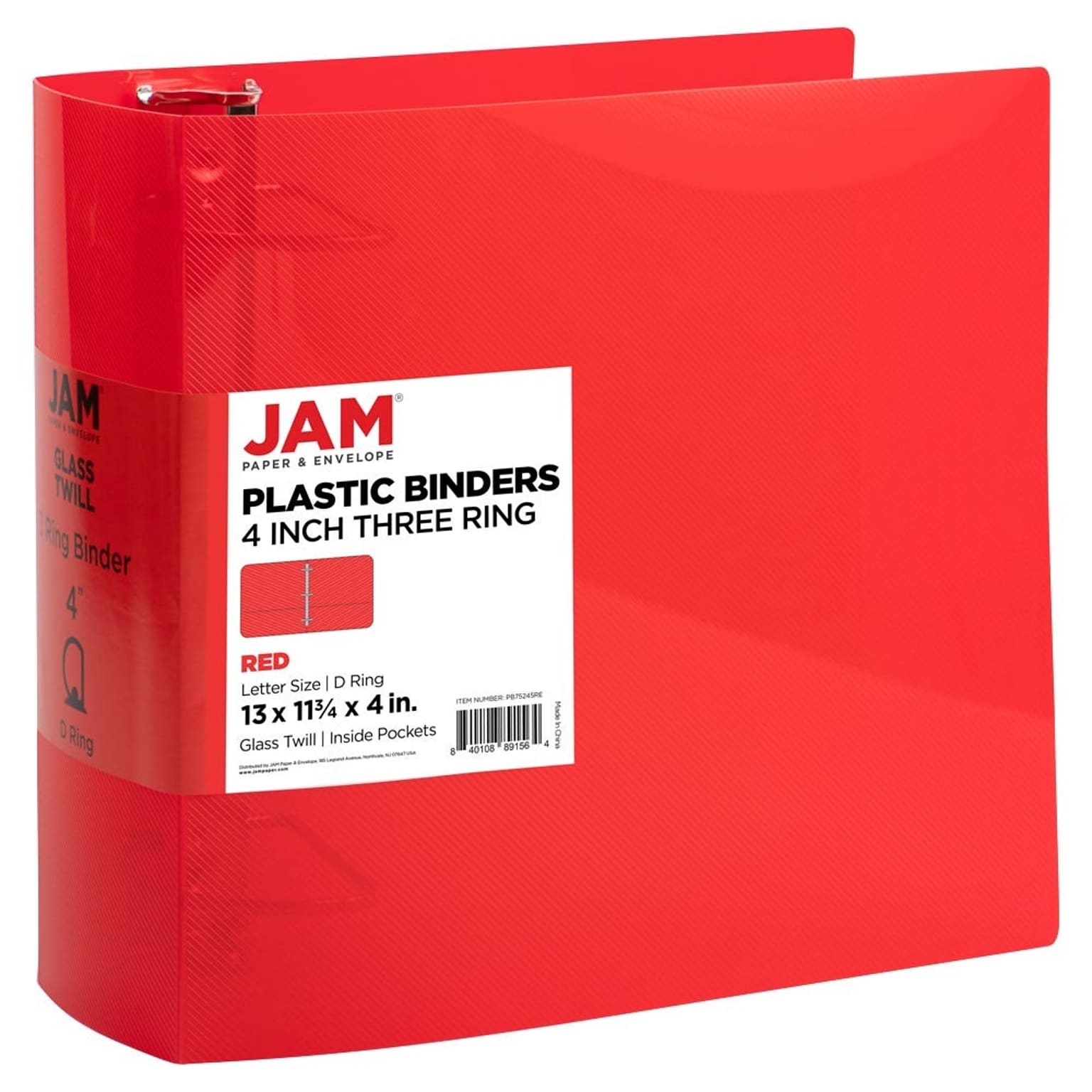 JAM Paper 4 3-Ring Flexible Poly Binder, Red (PB75245RE)