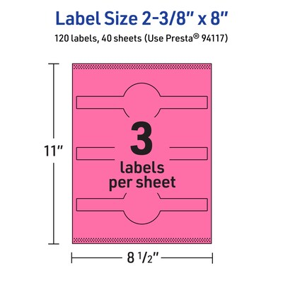 Avery Cigar Laser/Inkjet Multipurpose Labels, 2-3/8" x 8", Bright Pink (120/Box)