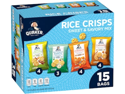 Quaker Gluten Free Sweet and Savory Mix Rice Crisps, 12.02 oz., 15 Bags/Box (57840)