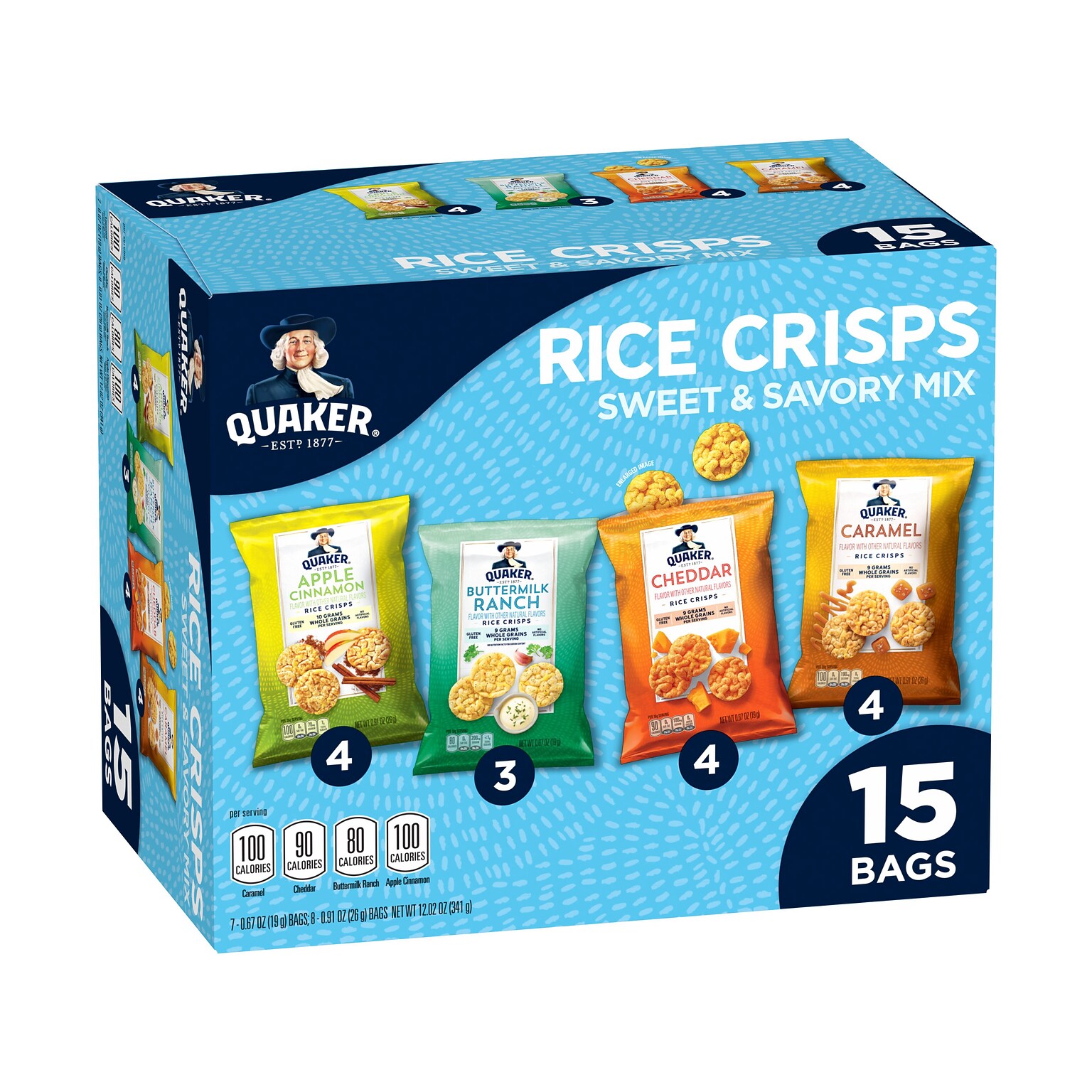 Quaker Gluten Free Sweet and Savory Mix Rice Crisps, 12.02 oz., 15 Bags/Box (57840)