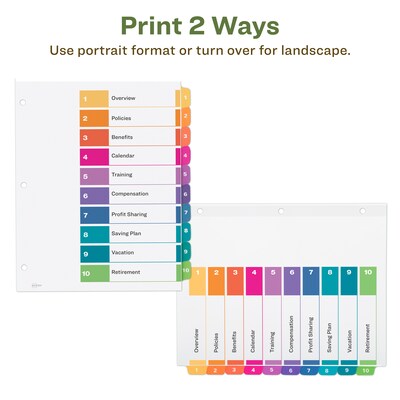 Avery Ready Index Table of Contents EcoFriendly Paper Dividers, 1-10 Tabs, Multicolor, 3 Sets/Pack (11082)