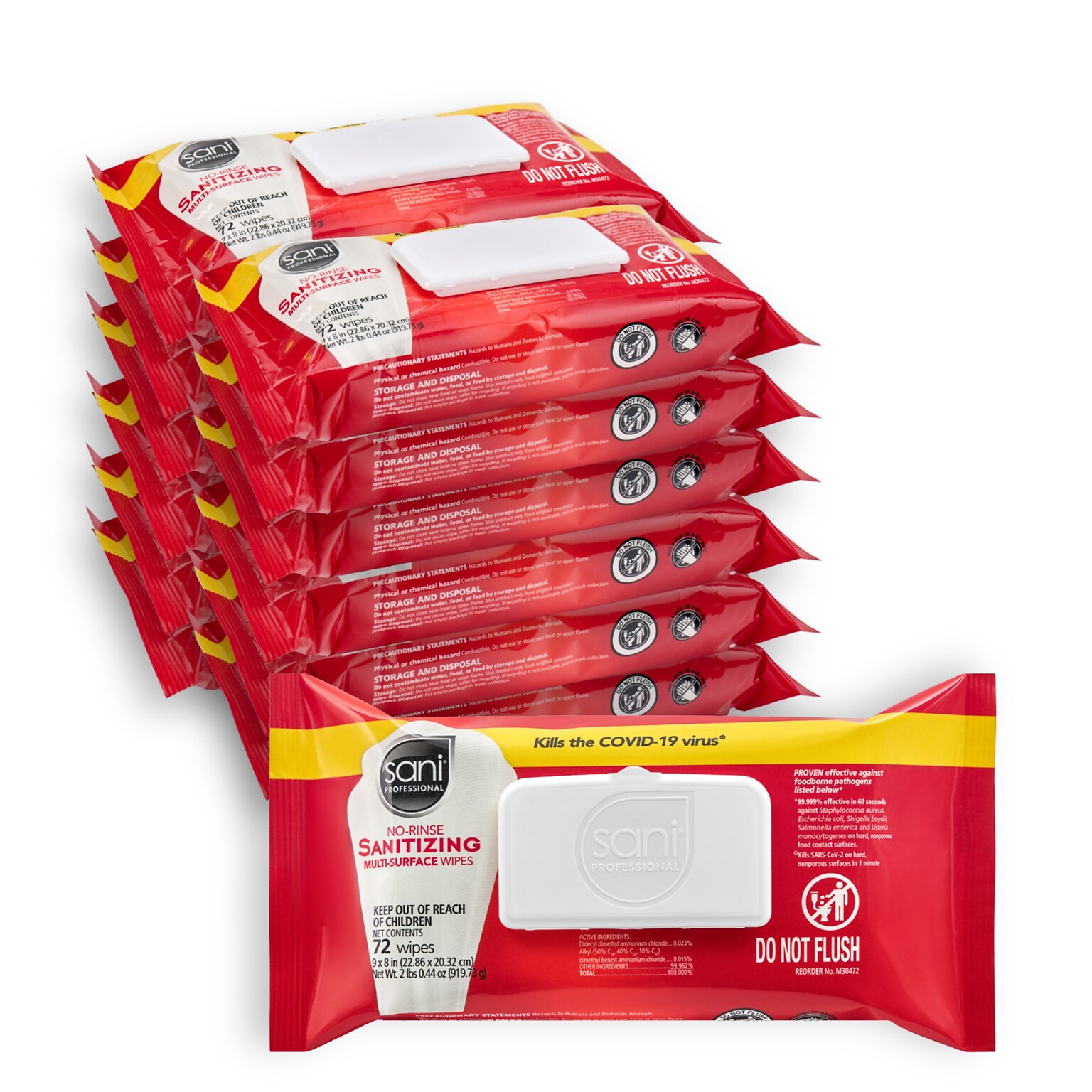 Sani Professional Sanitizing Multi-Surface Wipe, 72 Wipes/Pack, 12 Packs/Carton (M30472)
