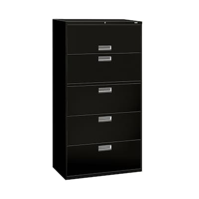 HON Brigade 600 Series 5-Drawer Lateral File Cabinet, Locking, Letter/Legal, Black, 36W (H685.L.P)