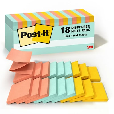 Post-it Pop-up Notes, 3 x 3, Beachside Café Collection, 100 Sheet/Pad, 18 Pads/Pack (MMMR33018APCP