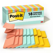 Post-it Pop-up Notes, 3 x 3, Beachside Café Collection, 100 Sheet/Pad, 18 Pads/Pack (MMMR33018APCP