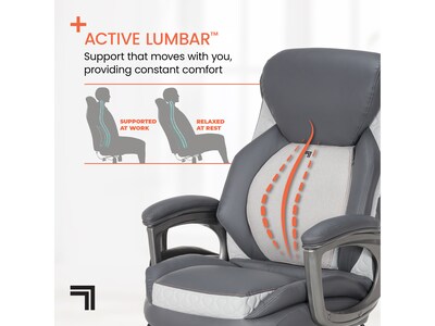 Sharper Image S-600 Active Lumbar Heated Ergonomic Bonded Leather Swivel Executive Massage Chair, Gray (60098-GRY)