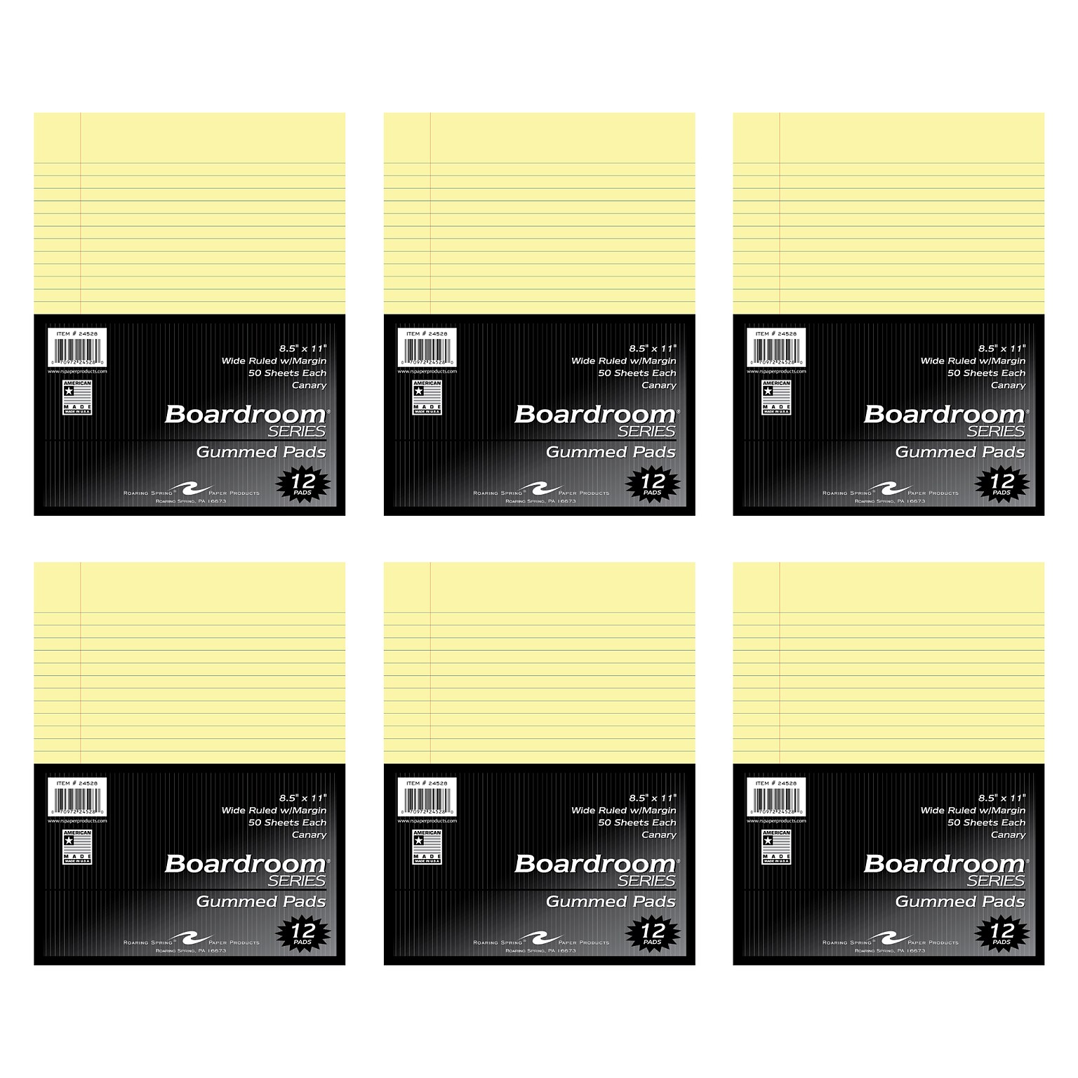 Roaring Spring Paper Products Boardroom Series Notepad, 8.5 x 11, Wide Ruled, Canary, 50 Sheets/Pad, 72 Pads/Carton (24528CS)